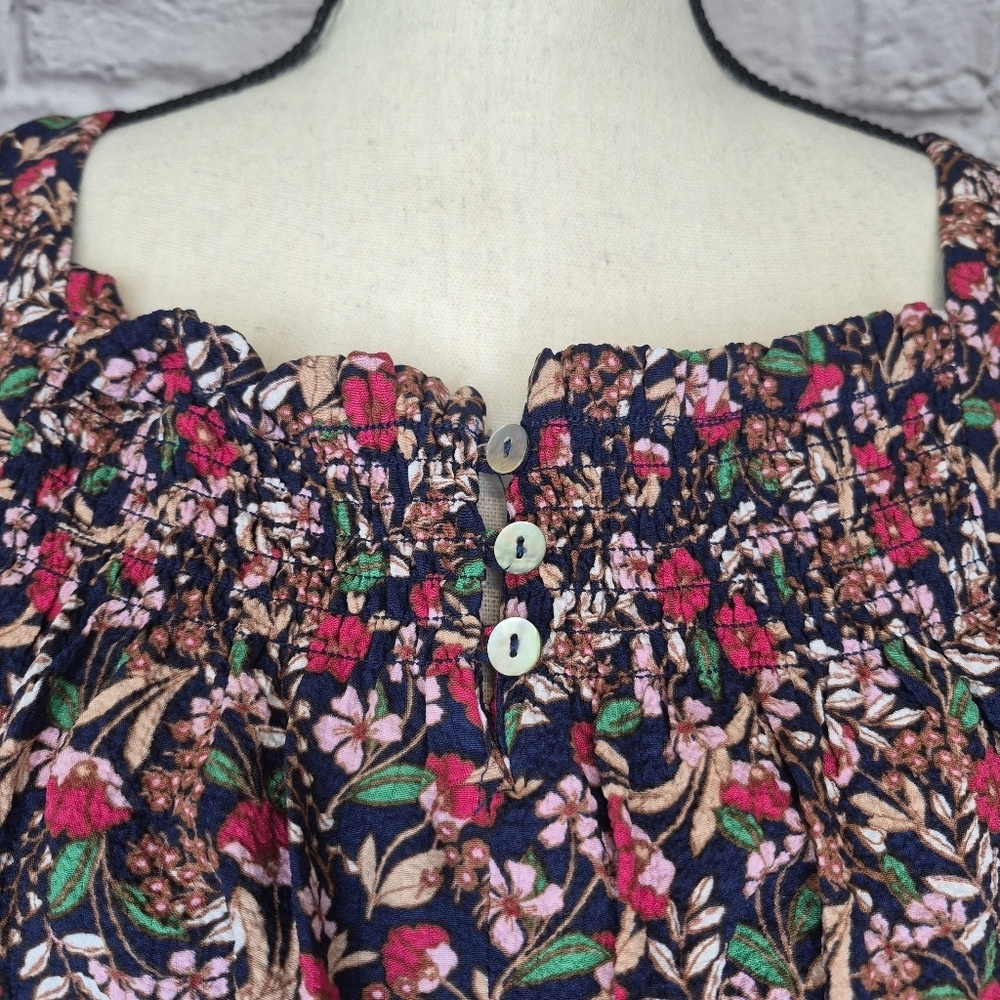 Draper James Dress Navy Floral Ruffle Sleeves Tie Belt Smocked Top Women's Sz XL - Picture 6 of 10